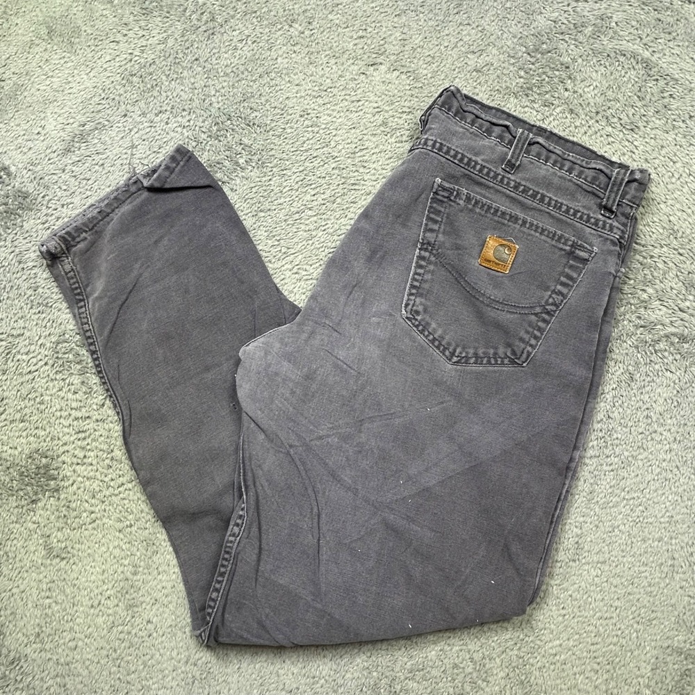 Carhartt Jeans Men 37x31 Gray Canvas Relaxed Fit Workwear Country Logo